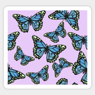 Blue Monarch Butterflies on Pastel Purple Sticker